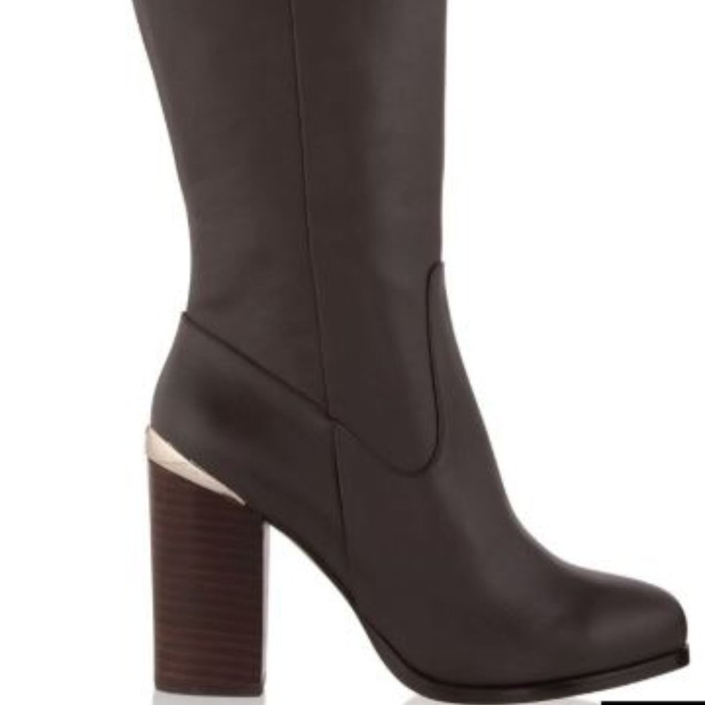 Black Leather Boots SZ 10 Chunky Heel - New